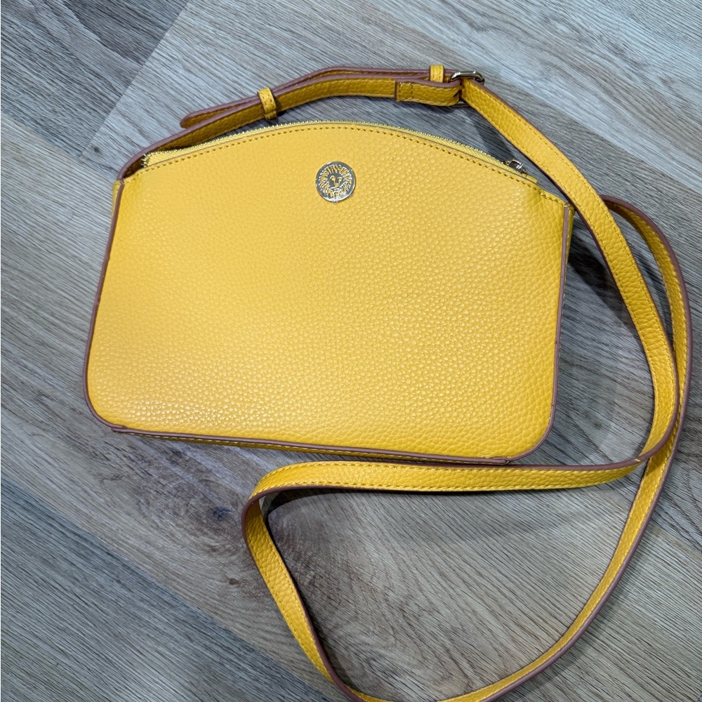 Anne Klein Yellow Pebbled Leather Crossbody with Gold Logo
